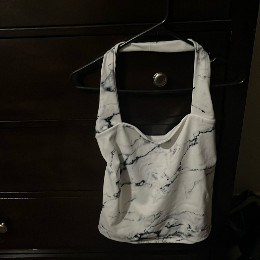 NWT Express Body Contour Collection White and Black Marbled halter top.
